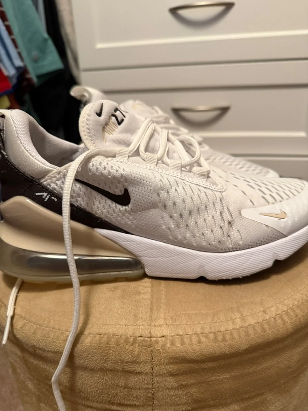 Nike Air Max 270 White Black Cream Women's Athletic Shoes